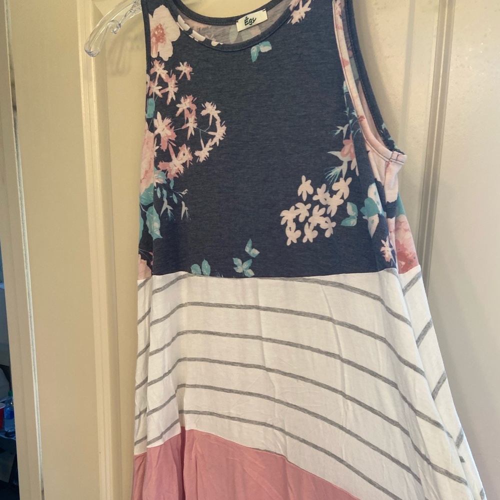 Egy floral and stripe sleeveless dress